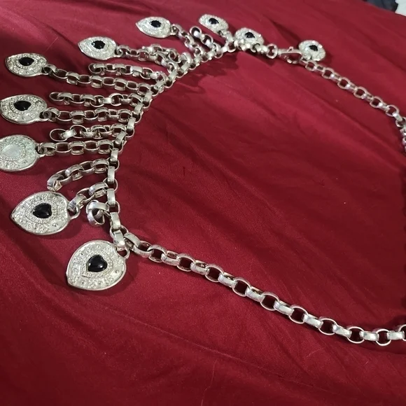 Vintage silver heart belt with black stones - Picture 6 of 6